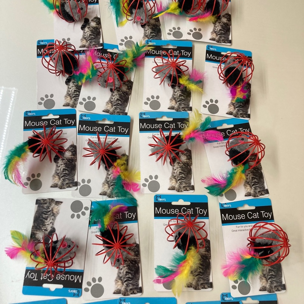 15 Units Feathered Mouse in Ball Cage Cat Toy
